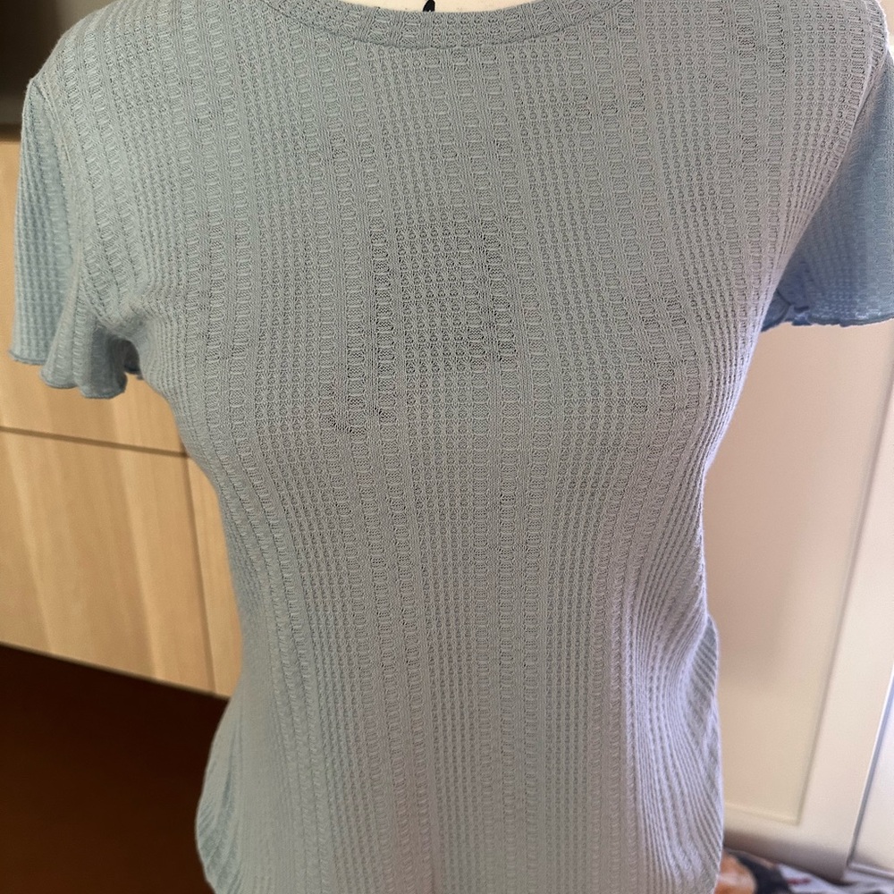 Philosophy Light Blue Textured Short Sleeve Top - Picture 5 of 8